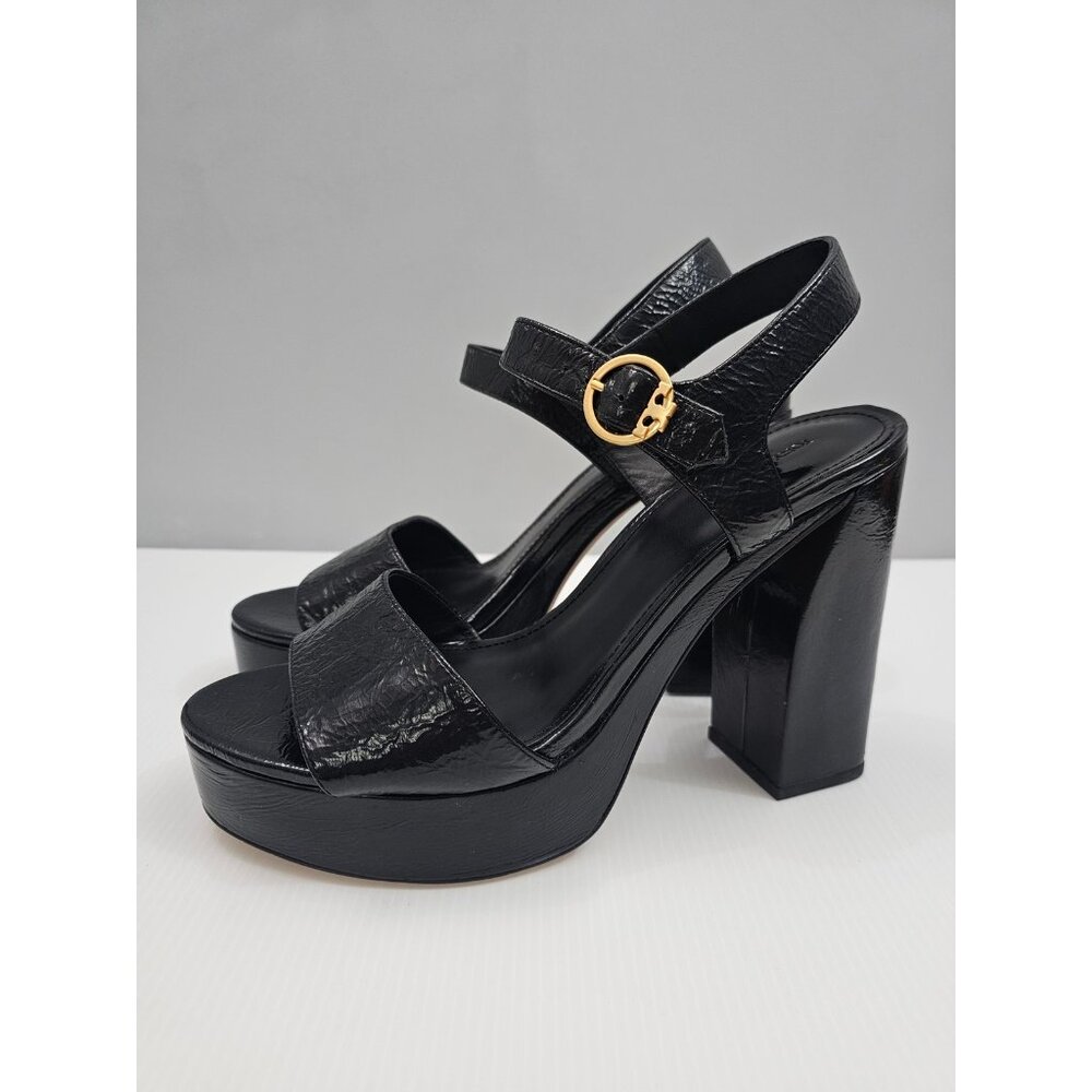 Tory Burch Martine 115MM Platform Heels Womens 10 Black Patent Leather Sandal